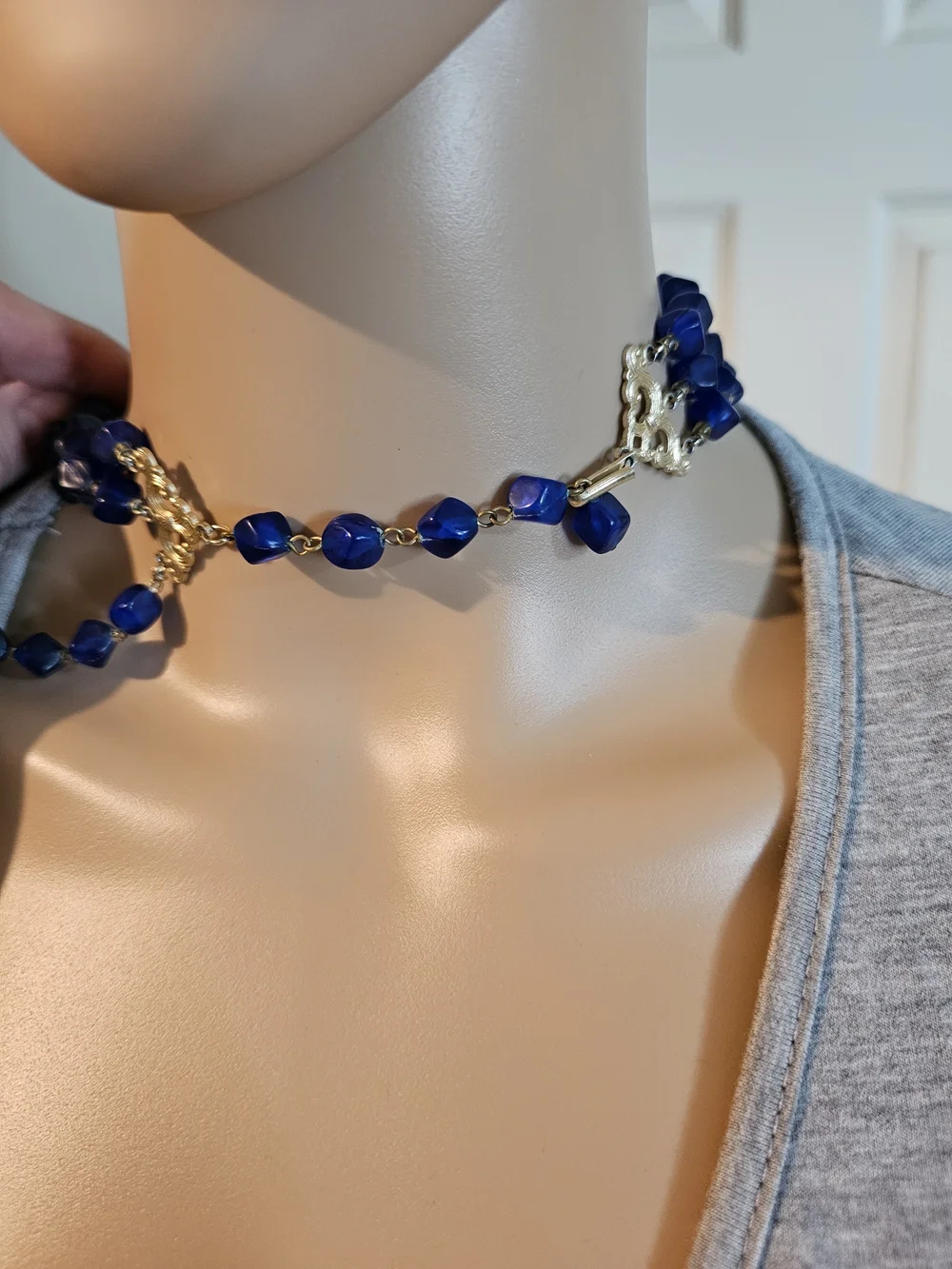 Vintage Bold Triple-Row Blue Beaded Necklace